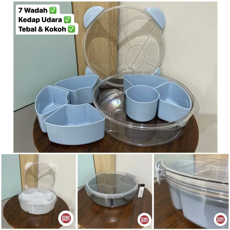 Basi Prasmanan Bulat 7 Wadah 7 In 1 Seal Kedap Udara Bisa Dikunci Tempat Penyimpanan Makanan Sayur Cemilan Basi Prasmanan Bulat Rose Genki Market 0