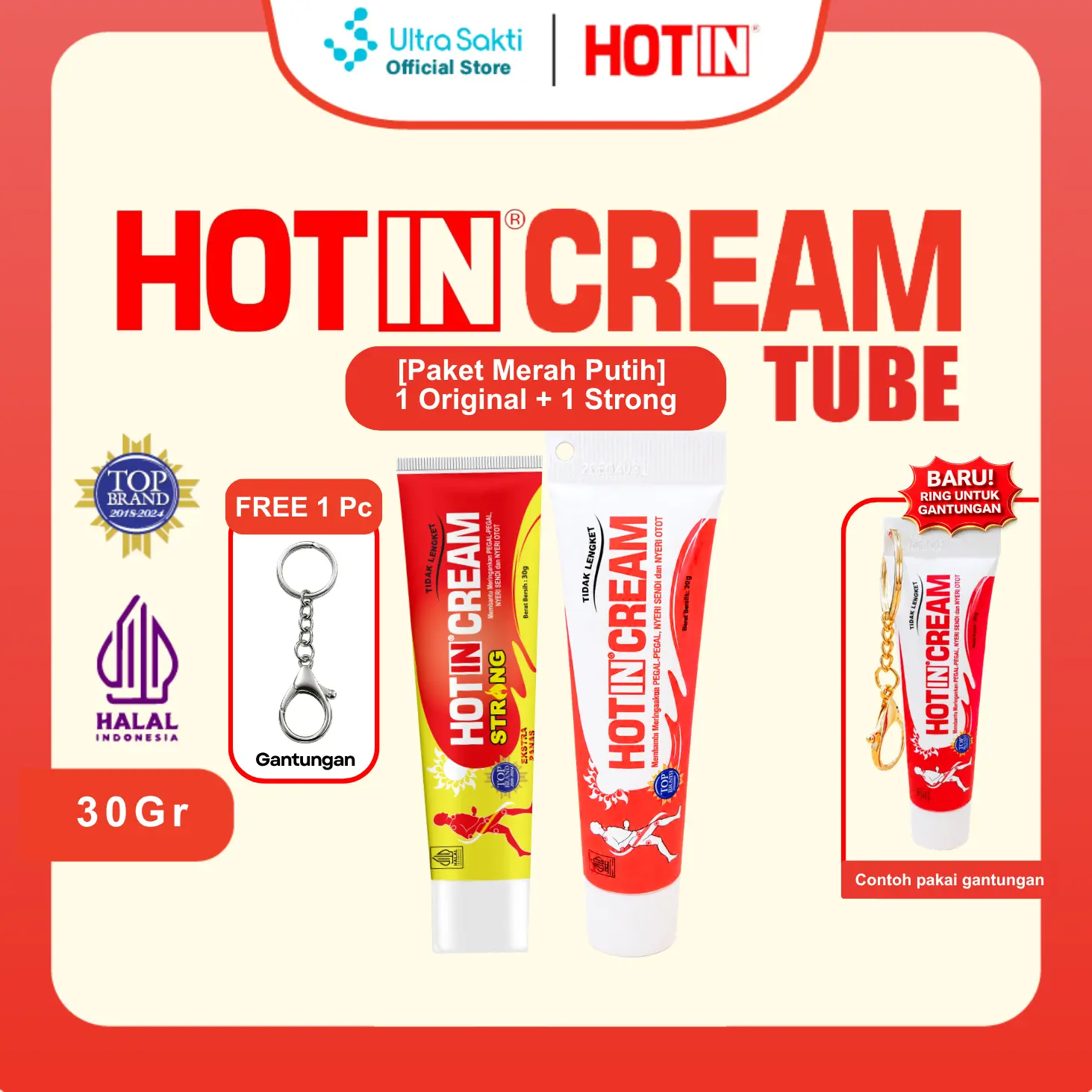 [Paket Merah Putih] Hotin Cream Tube 30g Ori + Strong +  Free 1 Keychain