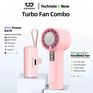 GOOJODOQ- GFS006 High-Speed Fan Portable HandHeld Fan Semi Conductor Icy Cool Air Mini kipas Strong Wind 100 Gear Wind Speed kipas angin Digital Display Adjustable Turbo kipas