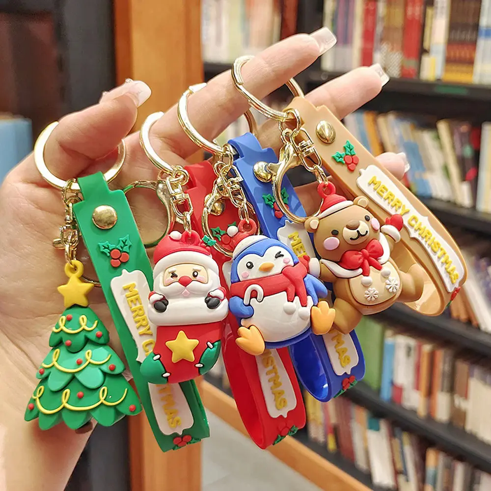 Christmas Keychain Cute Cartoon Santa Claus Elk Pendant Doll Keyring Backpack Bags Ornaments Xmax New Year Key Chains Gifs