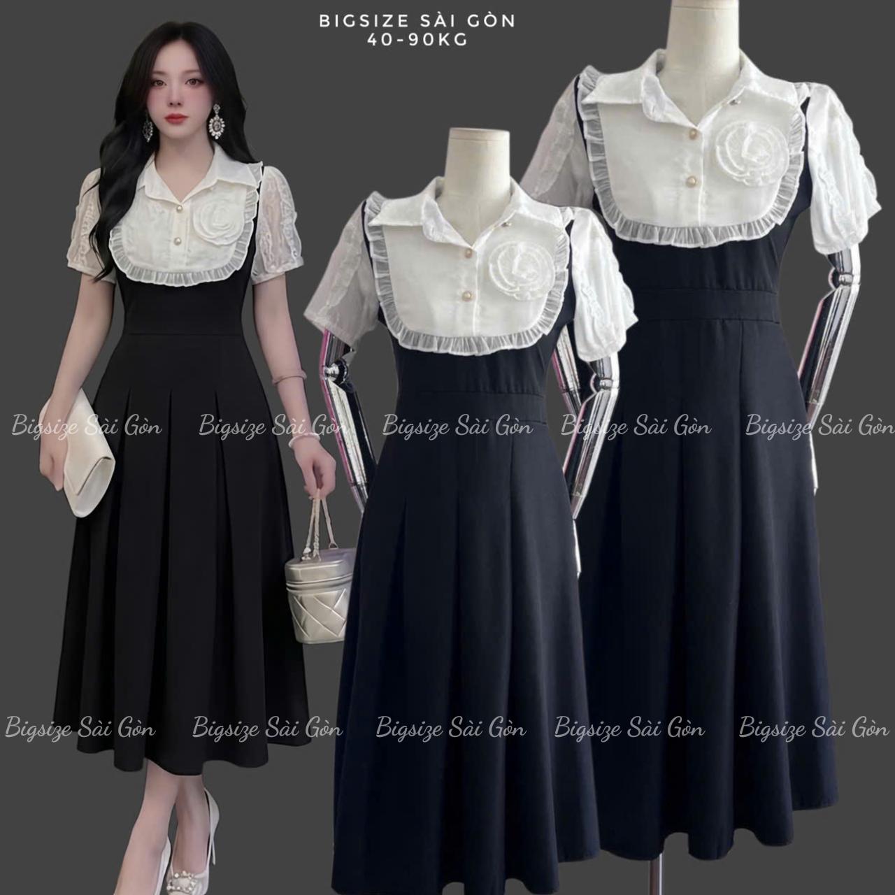 Váy Dự Tiệc Phối Yếm Vải Cotton Lạnh 40 - 90Kg Thời Trang Nữ Béo Xinh Shop - A.1388