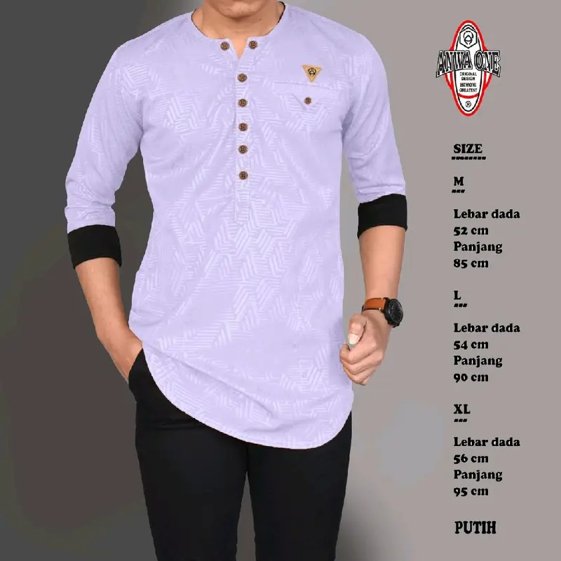 Baju Koko Kurta Pria Motif Embos Terbaru Original Anwa Terlaris Atasan Dewasa Hitam Cream Kuning Maroon Navy Muslim Nyaman Putih Lembut  Variasi Panjang Pendek Tebal Katun Kombinasi Kerah Oblong 2