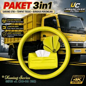 PAKET 3IN1 TRUK CANTER DYNA COLT DIESEL RAGASA | Sarung Stir + Tempat Tissue + Bungkus Persneling Polos Premium | Aksesoris Interior Truk