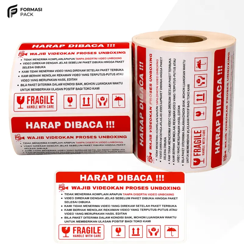 STICKER WAJIB VIDEO UNBOXING Fragile Peringatan Label Pengiriman Paket ...