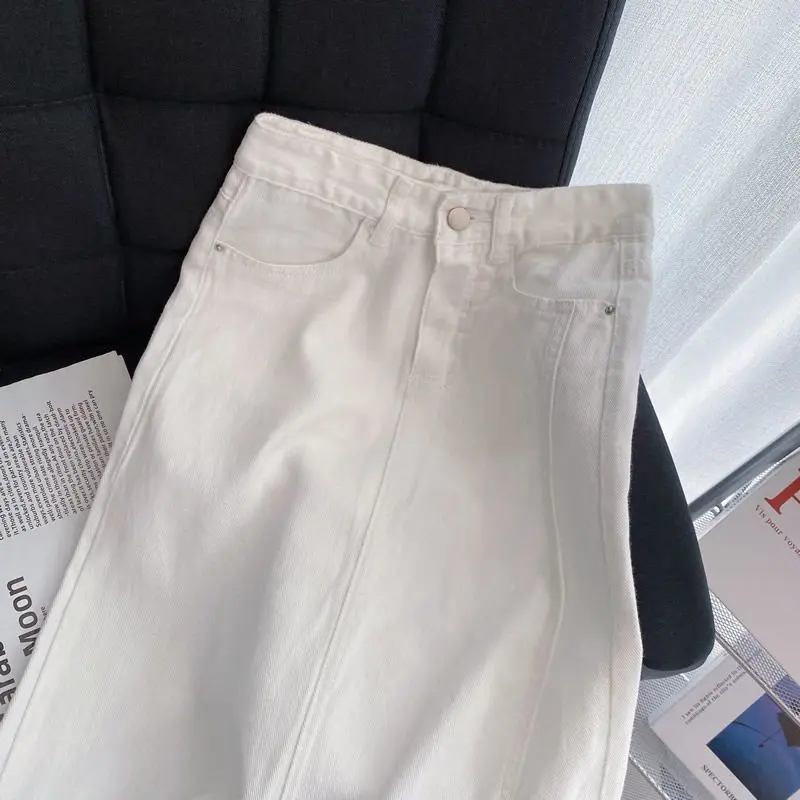 rok jeans split gaya korean style rok celah samping panjang denim a line skirt jumbo kekinian fashion bigsize berpinggang tinggi sedang untuk menutupi rok pinggul selangkangan rok sobek samping Casual Hitam Maxi Dewasa 2