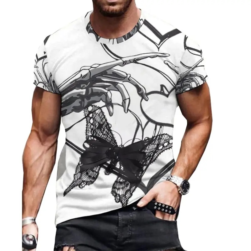 2025 Summer Trendy Round Neck Short Sleeve T-shirt: Minimally tailored with abstract art prints, comfortable and breathable, a fashionable choice for daily commuting and casual wear!