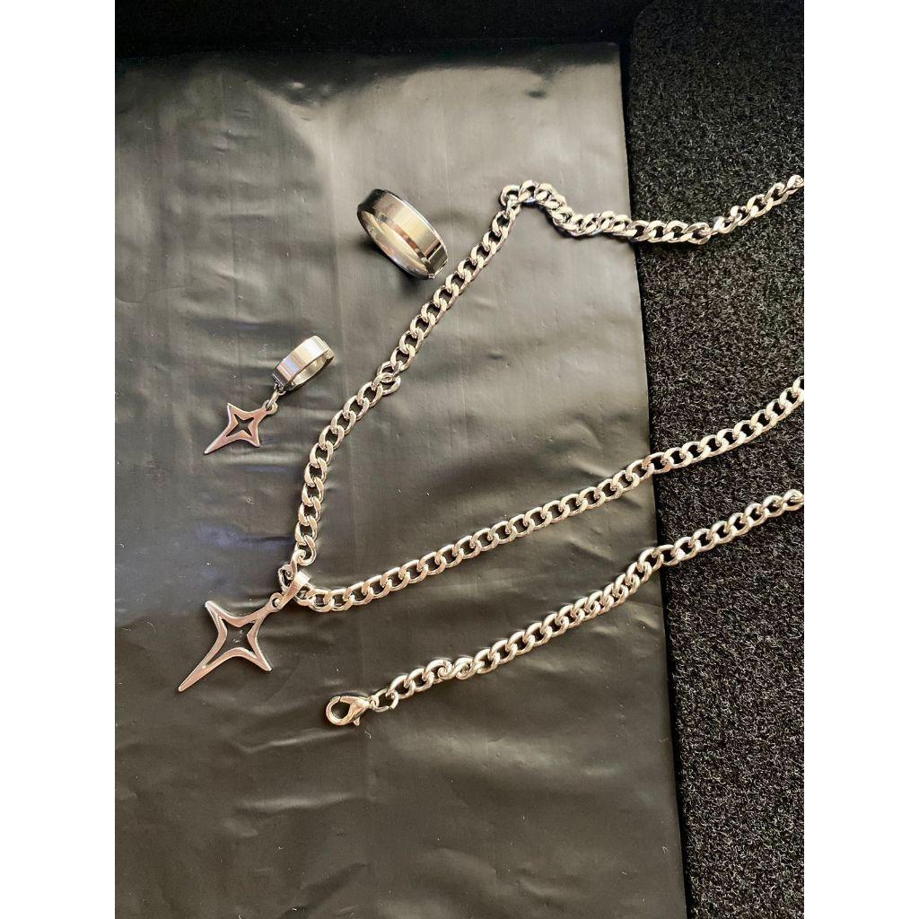 PROMO TERBARU Paket Beli 3 Gratis 1 Kalung Rantai Titanium Gelang Cincin Bonus Anting Jepit Bintang Bolong Aksesori Lengkap