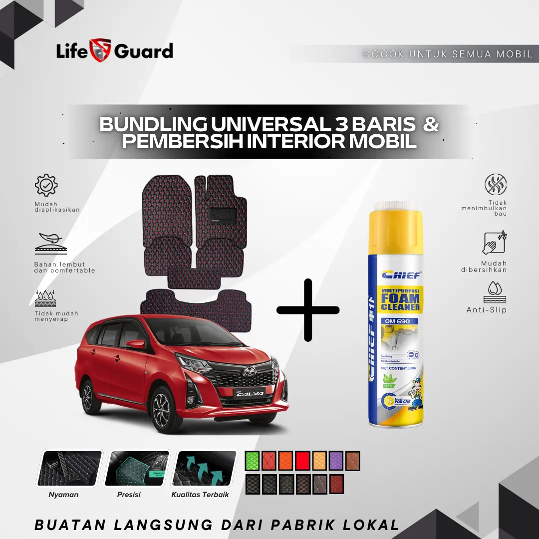 [Lifeguard Carpet] Bundling Lifeguard Universal Car Mats Leather 3 Baris + Chief Foam Cleaner
