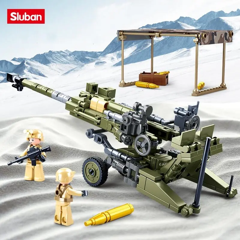 Model Howitzer Ringan Tentera Sluban 0890 WW2, 258PCS, LEGOing, Serasi dengan Mainan Bata Kanak-kanak, Kit Pembinaan, Blok Bangunan Toys Plastik