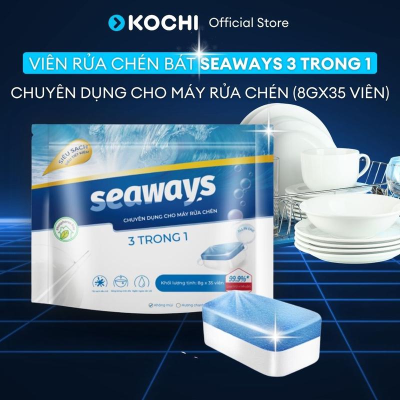  Viên rửa chén bát SEAWAYS 3 trong 1  Túi 35 viên x8gr  chuyên dùng cho máy rửa chén bát - An toàn sạch hoàn hảo - KOCHI VIETNAM - Rửa bát - Siêu sạch - An toàn 