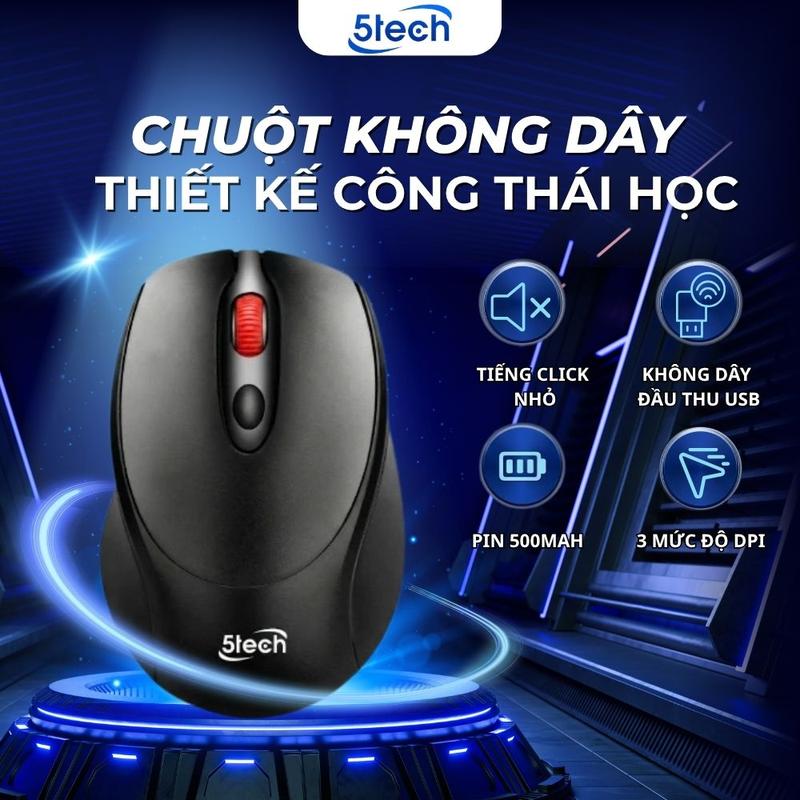 Chuột không dây 5Tech, chuột sạc pin, chuột kết nối đầu USB 2.4GHz, DPI 800-1600, chuột dành cho máy tính, laptop và những thiết bị có cổng kết nối USB 2.4GHz, chơi game mọi chế độ