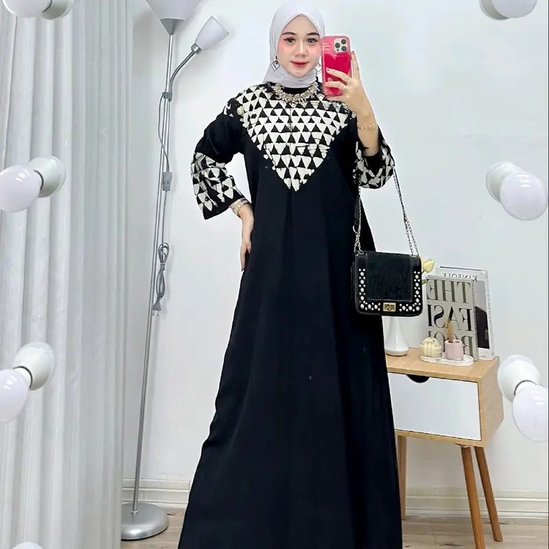 dress maxi batik cap cetak semi gamis bahan rayon premium tebal busui Muslim Wanita Remaja Samping Midi 2