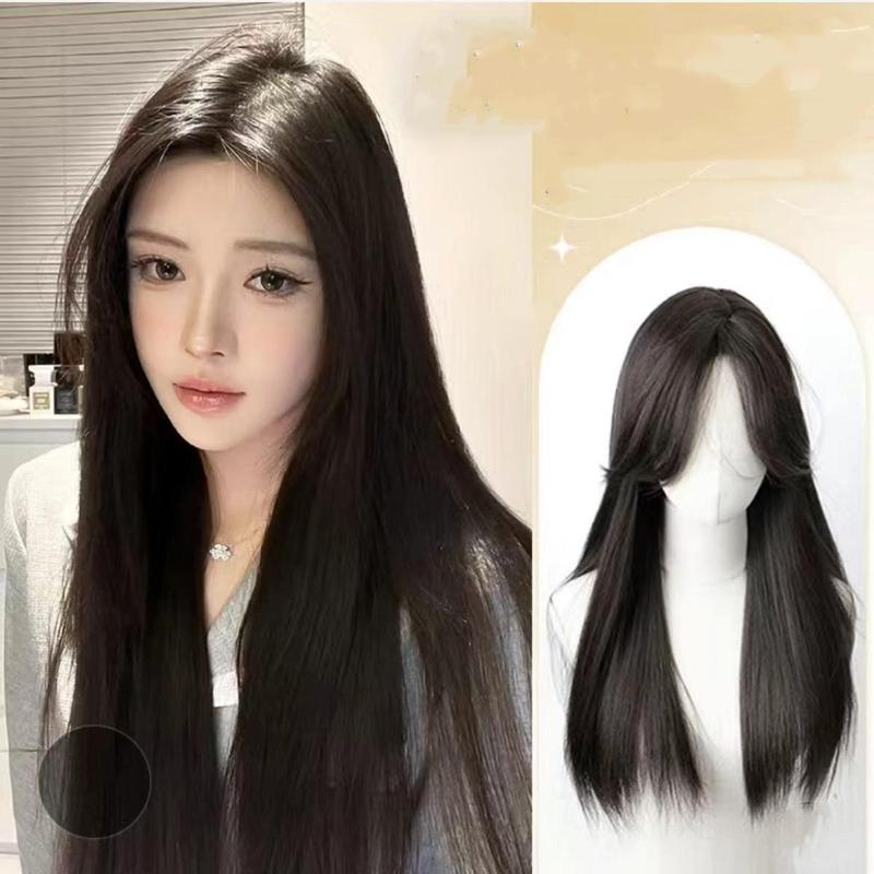 YANKUN 60cm Women Wig Natural Long Straight Hair Wig for Women Fluffy Smooth Ventilate Retouch Your Face Hair Extensions 1