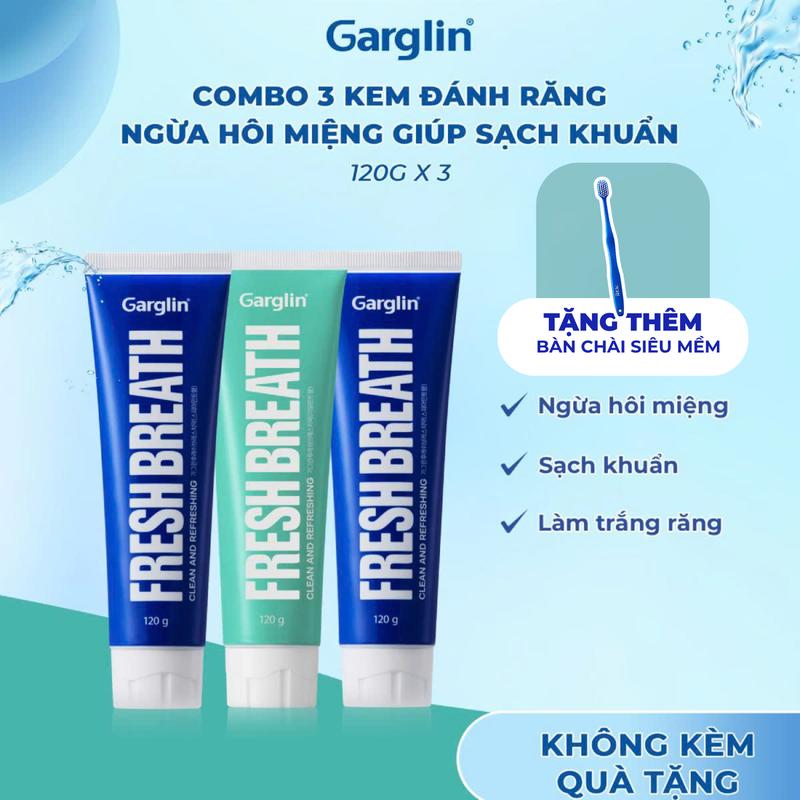 [Chảnh Beauty] Combo 3 Kem đánh răng ngừa hôi miệng Garglin Fresh Breath hiệu quả lên tới 12H tuýp 120g