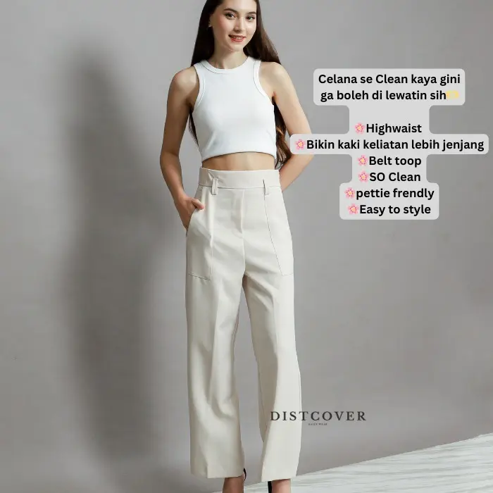 SAN STORE - Diora Pants Anti kusut Trousers - Highwaist Wide Leg - Celana Kantor/Formal Wanita 2