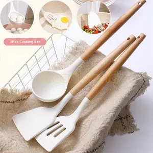 Set Spatula 3 PC Sutil Silikon Tahan Panas Alat Memasak Silikon 3 IN 1 Sendok Sup - PILIH WARNA