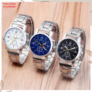 TJ Jam Tangan Pria Wanita Sport Chrono Rariasi Rantai Stainless Steel SH003 Watch Waterproof Quartz