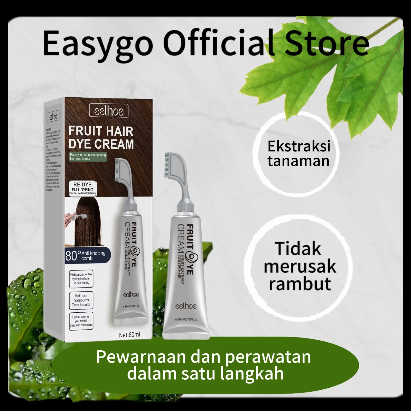 EELHOE Fruit & Vegetable Hair Dye Cream - Krim Pewarna Rambut Alami dari Buah dan Sayuran, Lembut dan Tahan Lama Cocok untuk Semua Jenis Rambut, Menghasilkan Warna Menawan, Perawatan dan Pewarnaan dalam Satu Langkah, Menciptakan Warna Rambut Impian!