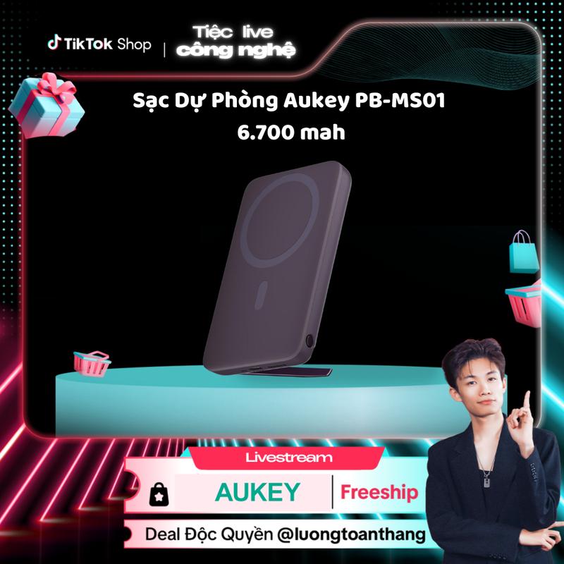 Aukey- Lương Toàn Thắng Sạc dự phòng Aukey PB-MS01 6700mAh MagSafe Wireless Charging 7.5w Sạc Nhanh Có Dây 20W