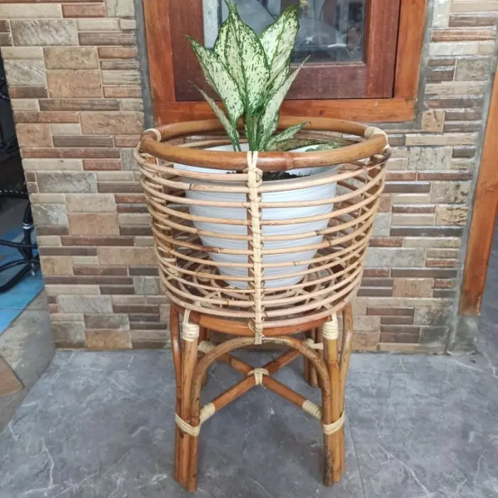 Standing Pot Rotan Alami Natural Minimalis Murah High Quality - 60cm 3