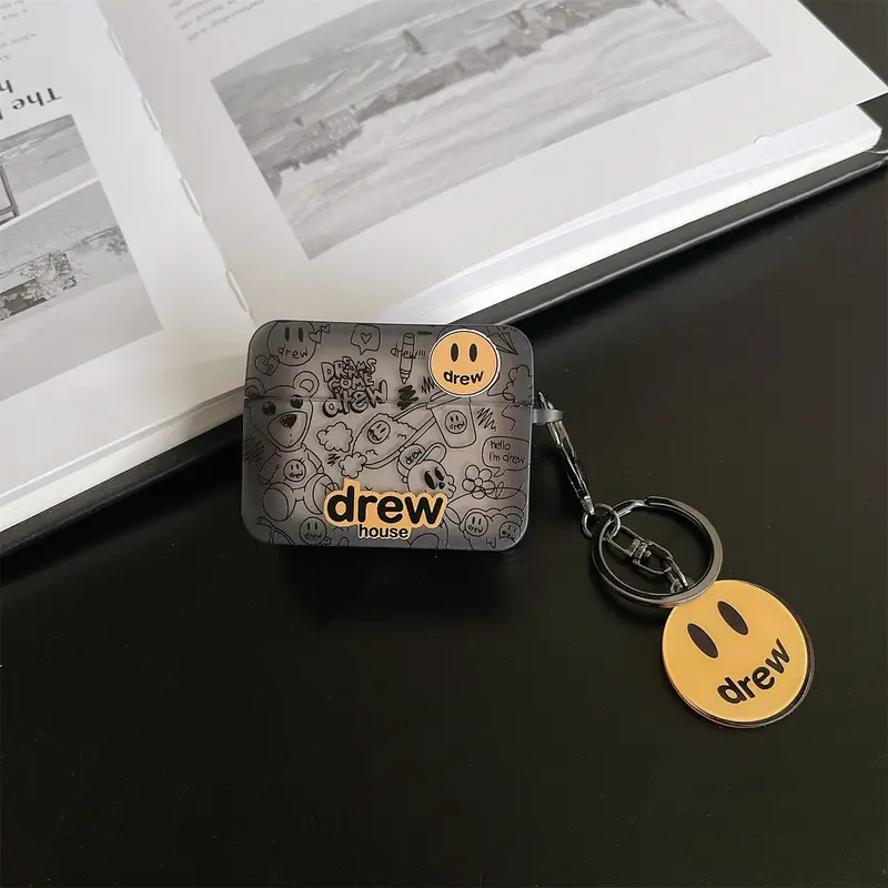 Ốp Vuông Silicon TPU Mềm, Drew Đen, Tương Thích Với Thiết Bị Airpods 4 Pro, 1 / 2 / 3 Pro2, Phụ Kiện Ốp Bảo Vệ, Thích Hợp Cho Tai Nghe Bluetooth Không Dây, Vỏ Bảo Vệ Chống Sốc Cầm Tay, Vỏ Bảo Vệ 8