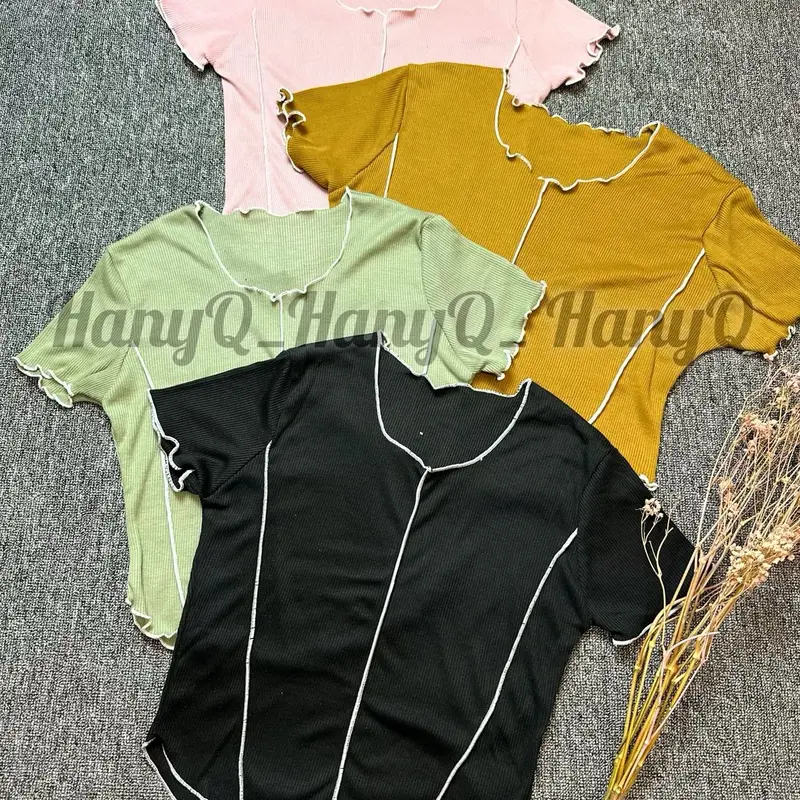 HQ_ Promo ( 4 pcs 100 rb) baju t-shirt crop Tee- U neck wanita lengan pendek nyaman dan adem Atasan Kaos 7