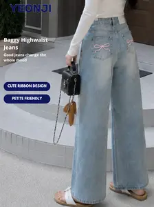 [RESTOCK] YEONJI 3002 RIBBON Baggy Jeans Highwaist Petite Friendly Stylish, Comfort untuk casual dan semi formal - Jeans straight skena outfit santai rumah, kerja kantor untuk remaja, dewasa non scuba denim terbaru 2026