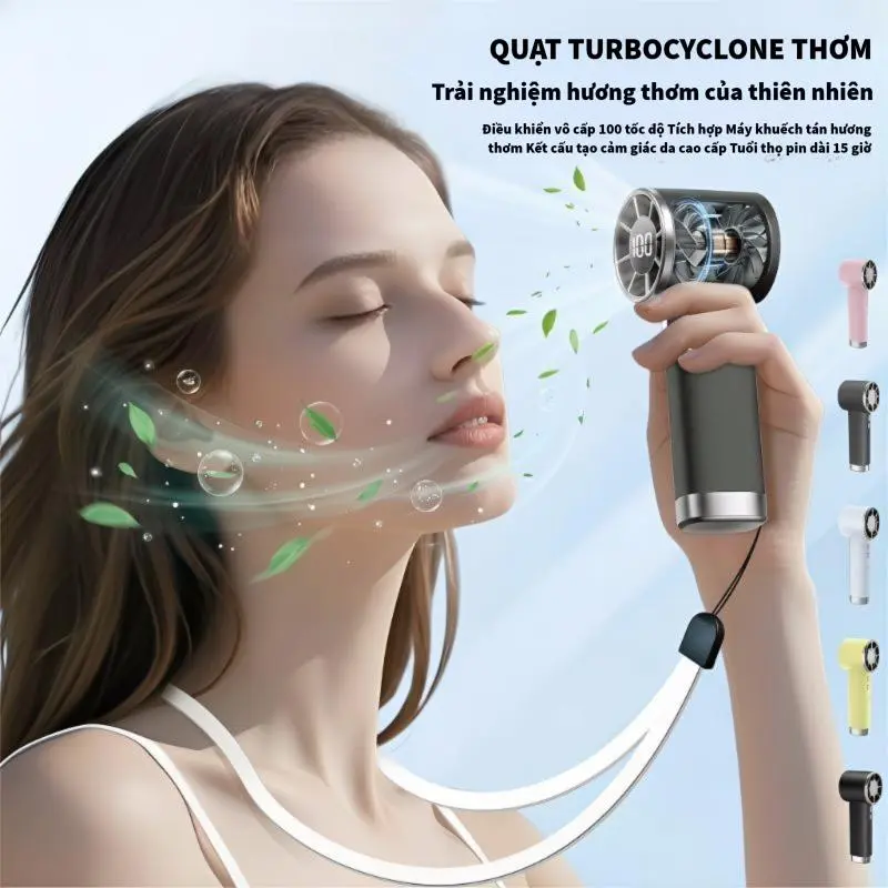 [Mới 2026] Quạt Cầm Tay TWC TS1013 | Tốc độ gió tới 9m/s Điều chỉnh 100 cấp độ | 6 Màu sắc Trendy | Vỏ nhám mịn cao cấp | Có khay chứa tinh dầu | Pin bền 3000mAh