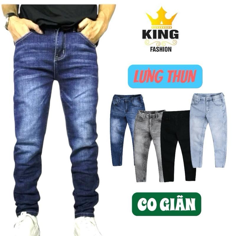  Quần Jean Nam Lưng Thun Co Giãn | KING FASHION  Form Slim Ôm Nhẹ Khóa Đồng Bền Size 29-38 Phù Hợp 45-95kg Chất Liệu Denim Mềm Mịn Thấm Hút Mồ Hôi Tốt 