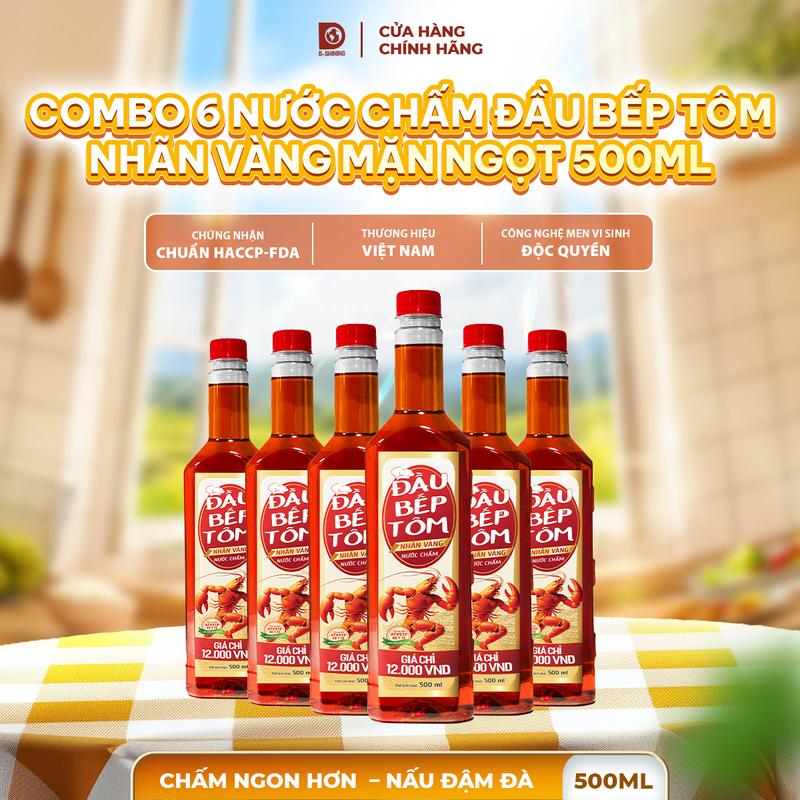 _Nước chấm Đầu Bếp Tôm Nhãn Vàng Mặn Ngọt_6 chai nhựa 500ml