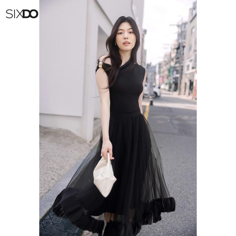 Chân váy lưới đen xoè bèo SIXDO Black Mesh Flared Skirt
