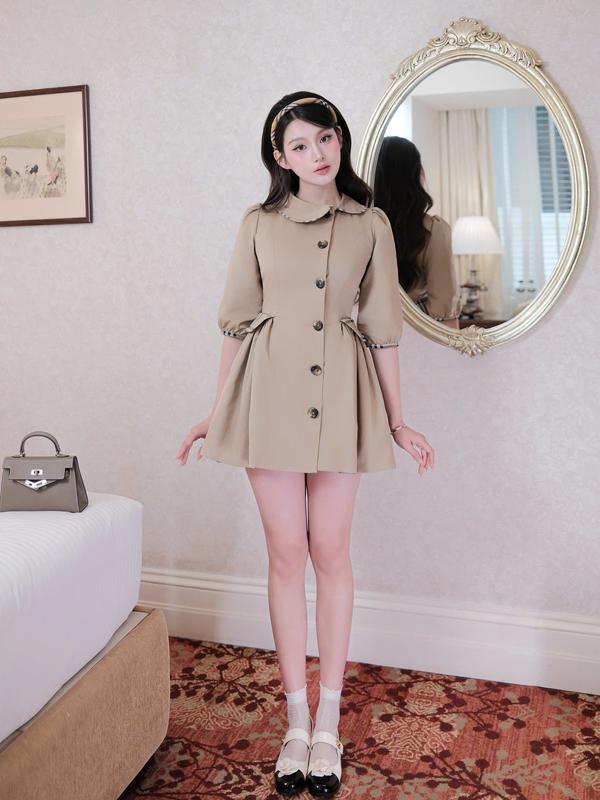 C.LAY CLOTHING - Hazel Áo khoác dạng váy chất liệu kaki gió cổ sen tay bồng phong cách tiểu thư S đến XXL kèm quần bảo hộ