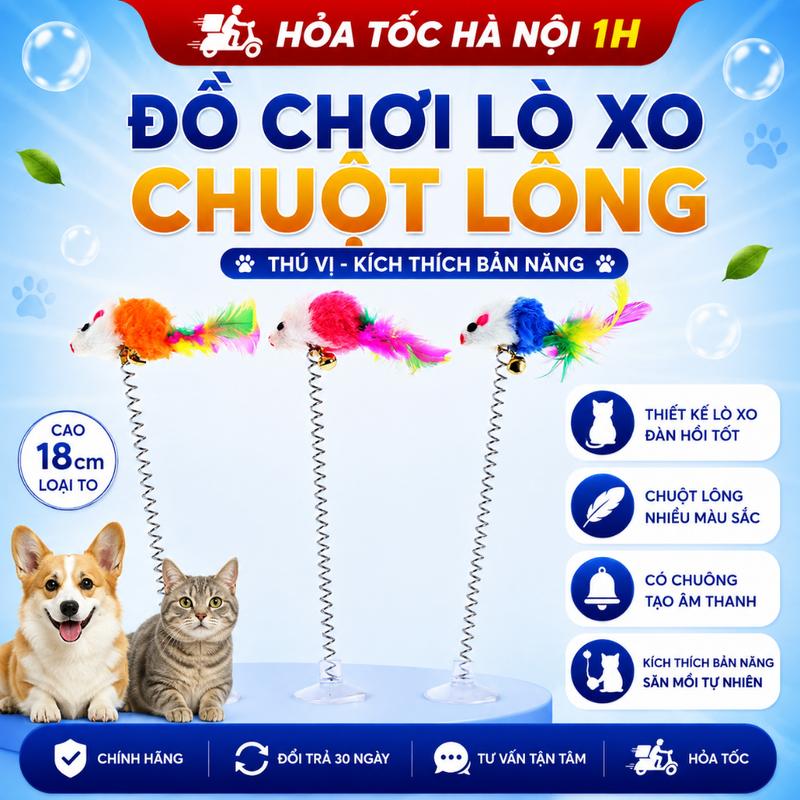 CÂY LÒ XO đồ chơi cho mèo gắn trên bàn, sàn gạch đồ chơi tự tương tác cho mèo thú cưng - Huna