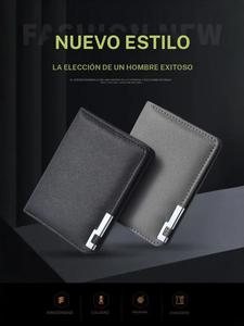 Cartera corta de cuero para hombre con borde de hierro y textura cruzada, múltiples ranuras para tarjetas y clip para dinero, estilo premium