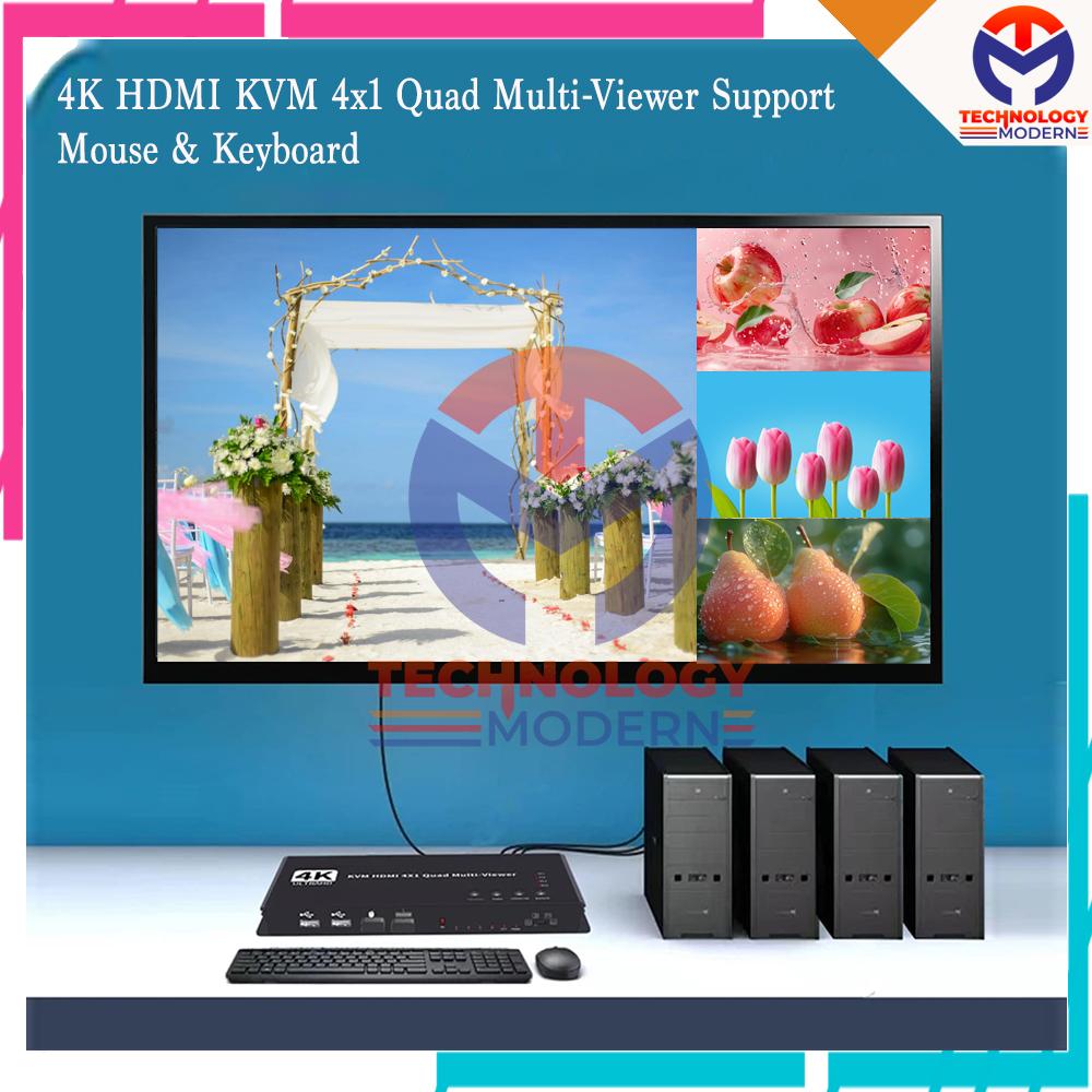 4K HDMI KVM 4x1 Switch with Multiviewer - Support Multiple Mode Support Mouse & Keyboard
