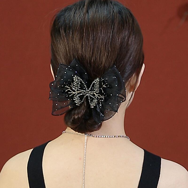 Dây Buộc Tóc Hình Bướm Đính Kim Cương Giả Màu Đen Sáng Bóng Cho Nữ, Dây Buộc Tóc Lưới Tinh Tế, Phụ Kiện Tóc Nơ Sang Trọng Cho Bé Gái
