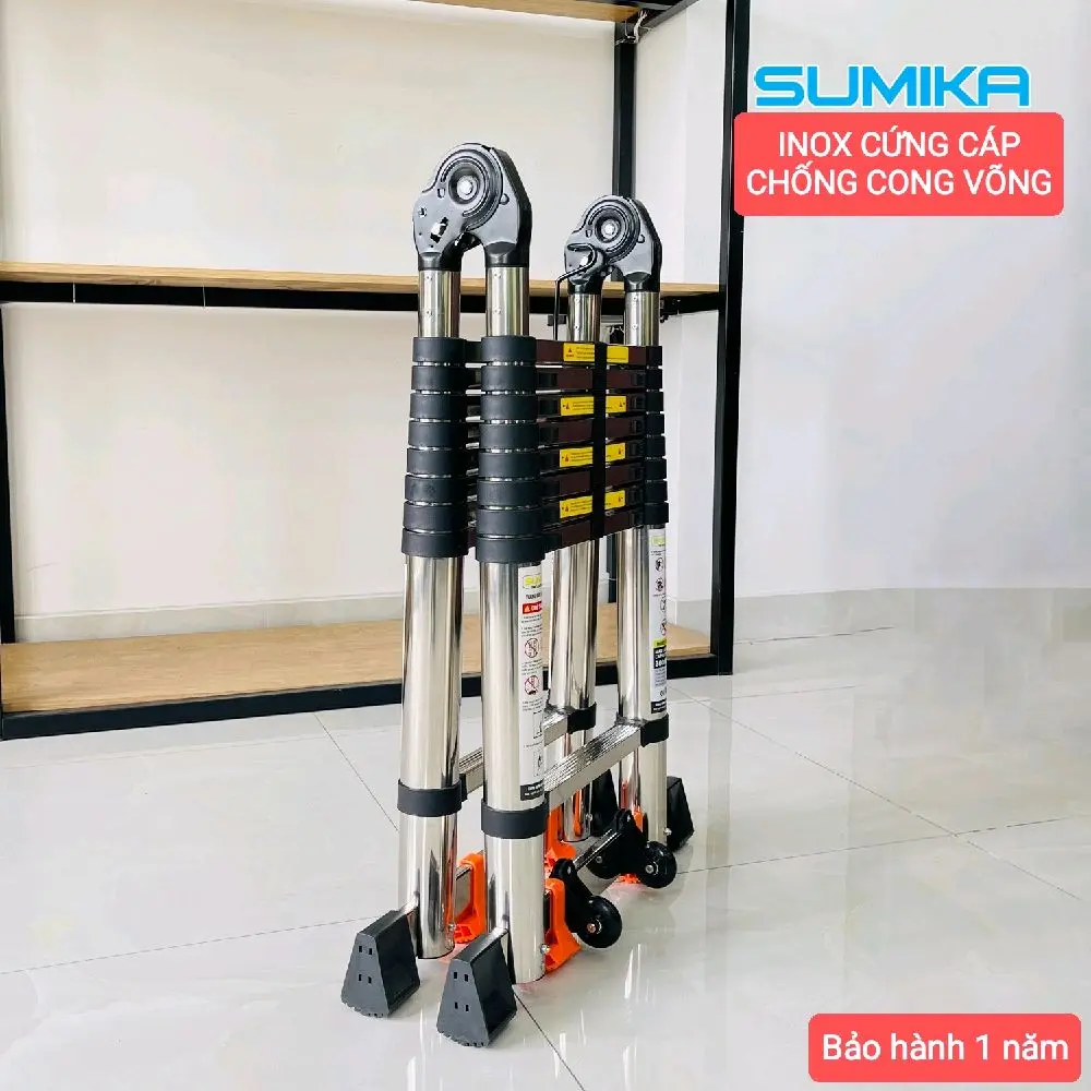 Thang Rút Chữ A 1m9 2m2 2m5 Sumika Ống liền khối ,Thang rút điện lực công trình, Ráp sẵn phụ kiện Mua về là xài ( bán chạy )