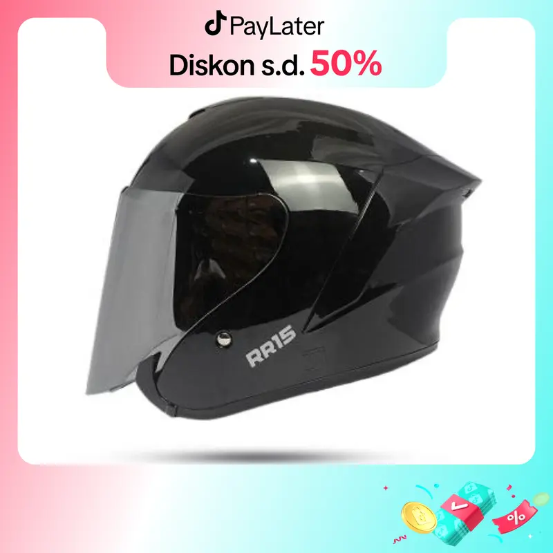 Helm Half Face Nfj RR15 Kairoz Solid Black Glosy Kaca Visor RANDOM SMOKE/BENING Helm Half Face Dewasa Pria Wanita SNI Motorcycle 0