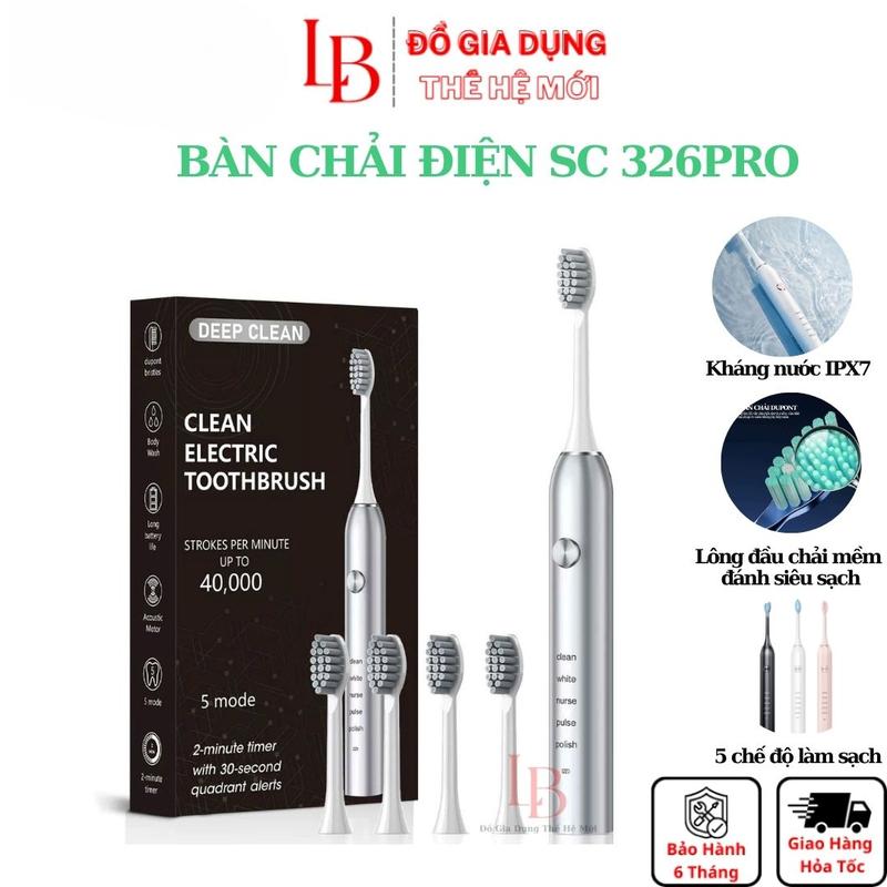  Bàn chải điện Sonic SC326 Pro rung siêu mạnh bàn chải đánh răng điện lông mềm kháng nước IPX7 Bảo Hành 6 Tháng 