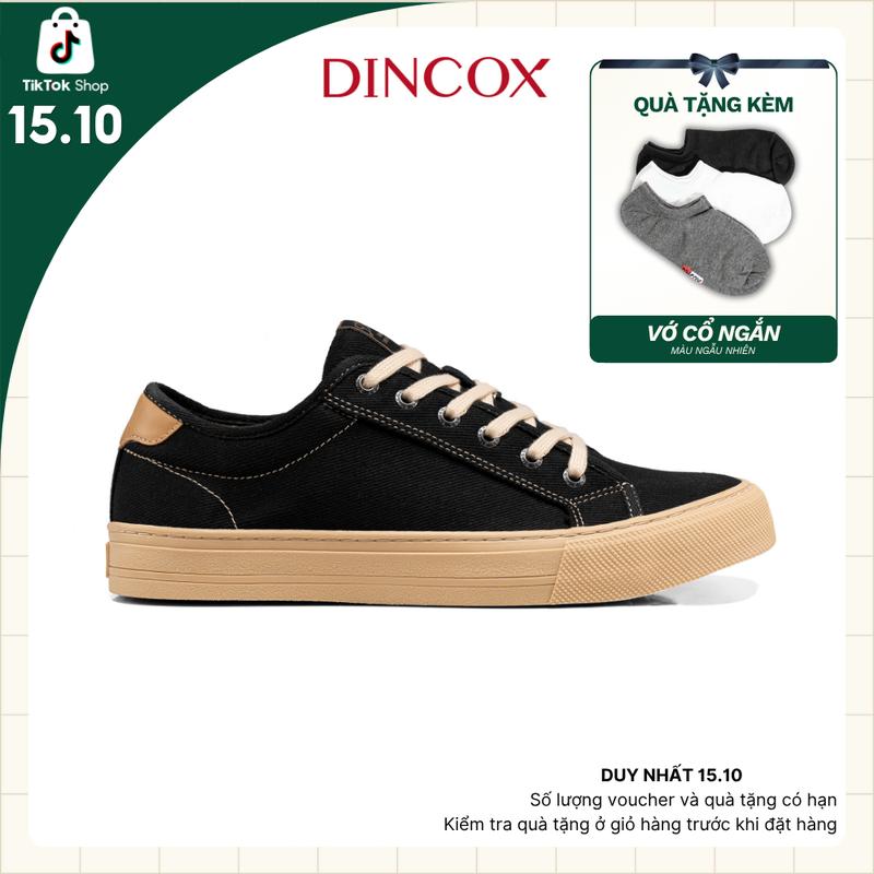 Giày Sneaker Vải Canvas Nam Nữ E12 Black/Beige Dincox Shoes Đế Bằng