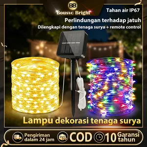 【Jaminan Garansi 10 Tahun】 Lampu Hari Raya Tali Lampu Tenaga Surya 300 LED Panjang 32 Meter, cocok untuk dua skenario yaitu penggunaan di rumah dan luar ruang. Tidak perlu disambungkan ke daya listrik, sehingga tidak ada biaya listrik sama