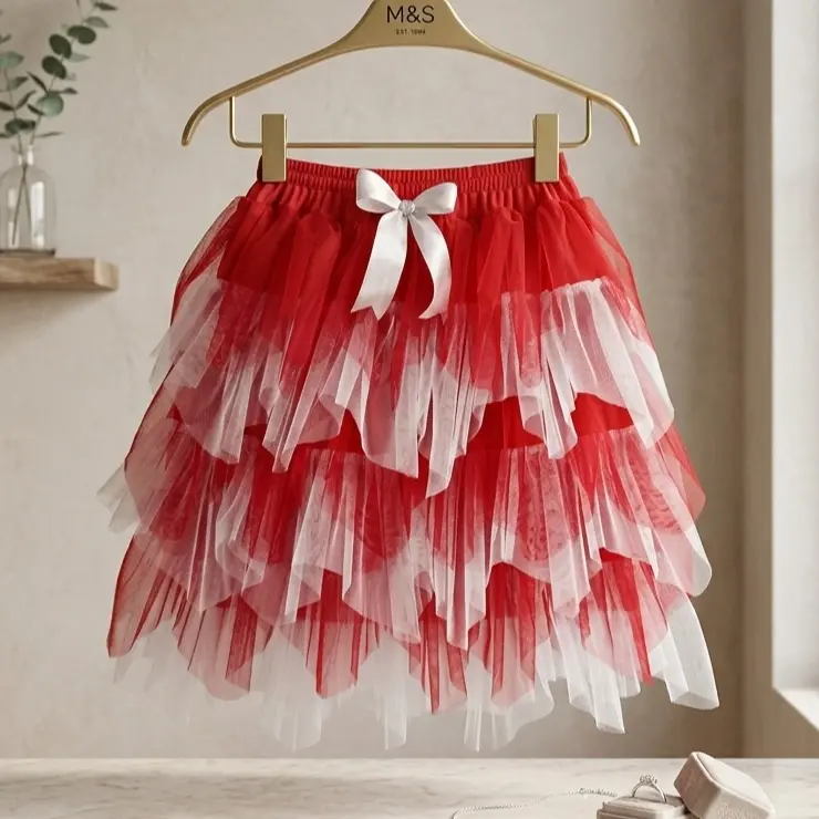 ROK Anak JARUM MERAH PUTIH  TILE Polos