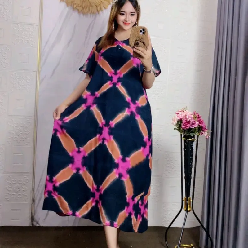 daster jumbo bali jumputan kancing busui Dress Wanita Rayon Dewasa Bumil 4