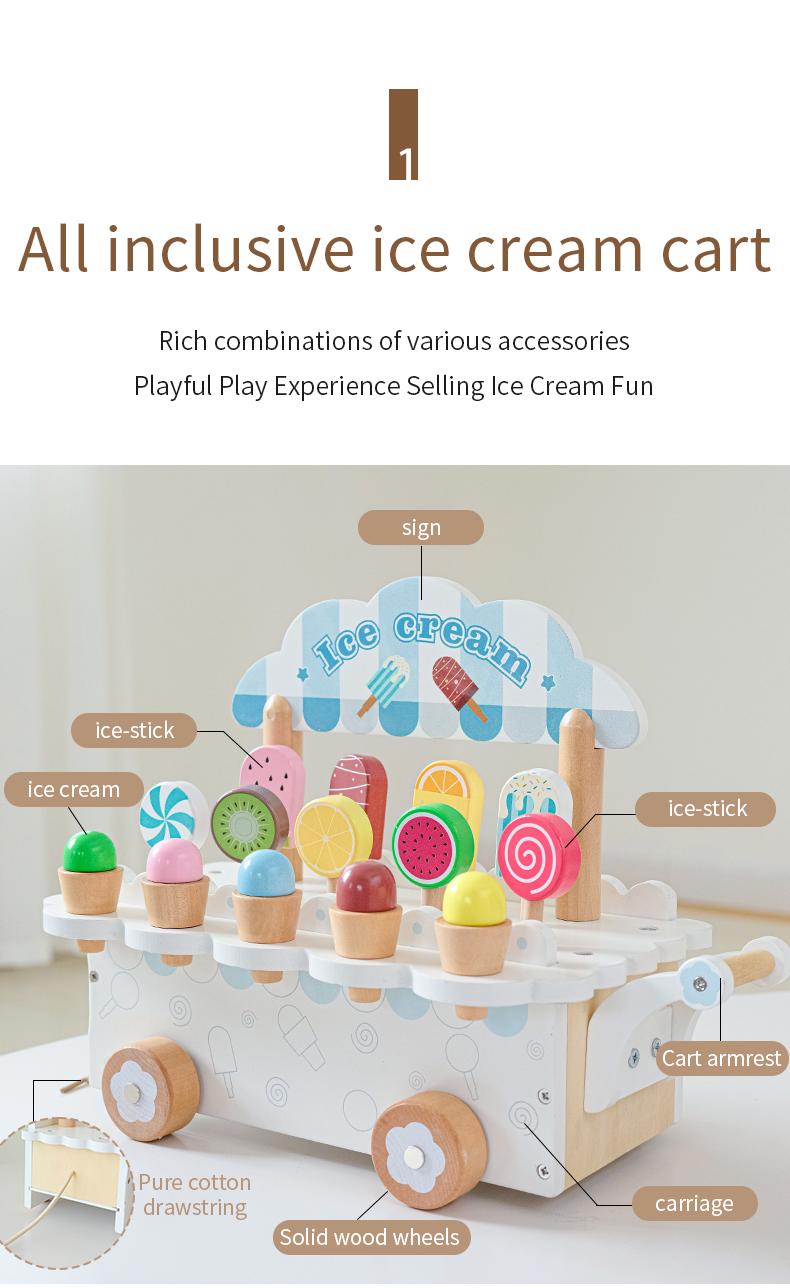 Product Introduction of Wooden simulation ice cream cone ice cream machine, boys and girls ice cream cart, children play house toys gifts 32