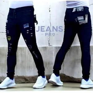 Celana jeans pria sobek ripped emblem bordir streecth melar skinny original denim keren nyaman