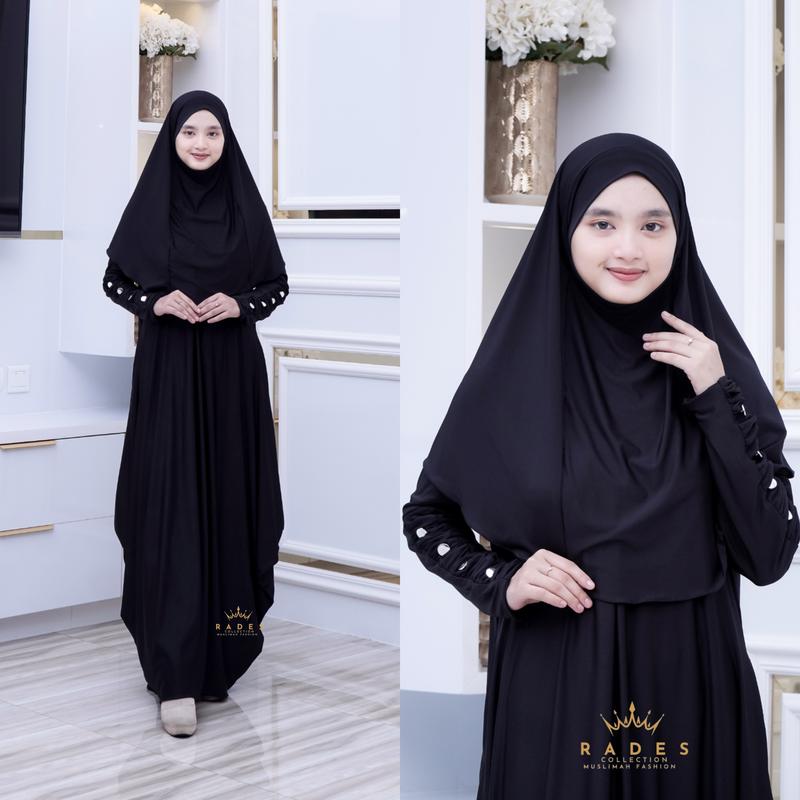 Alzah - Abaya Inara Jo2 Jersey Set Hijab Dan Niqob Bahan Jersey Wanita Remaja Dewasa Muslim Simple Elegan Kekinian Indah Nyaman Gamis Syari 1