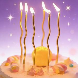 6 piezas por caja – velas para pastel de cumpleaños con espiral retorcida, adornos metálicos curvos en dorado o plateado, velas tipo arco elegantes para cumpleaños, bodas, festivales y decoraciones de fiesta (opciones de múltiples colores)