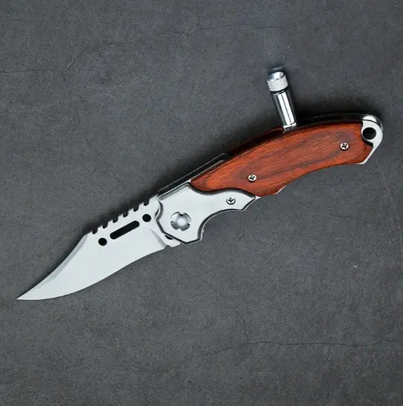 Pisau LED  Outdoor Plus  Pouch Stainless Steel Wooden Handle Survival Camping