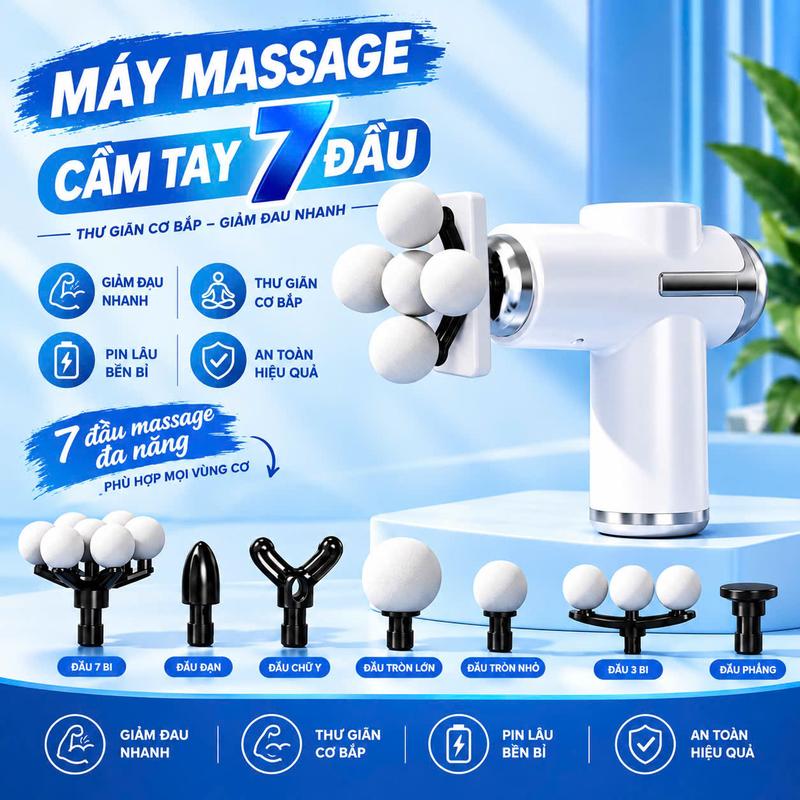 Máy Mátxa Cầm Tay 7 Đầu Thế Hệ Mới, Nhiều Đầu Mátxa Khác Nhau, Máy Mátxa Cổ Vai Gáy, Máy Mátxa Đa Năng Mátxa Toàn Thân Giúp Giảm Nhức Mỏi Thư Giãn Hiệu Quả, Máy Mátxa Cầm Tay Nhỏ Gọn, Tiện Lợi, Là Quà Tặng Ý Nghĩa Cho Người Thân.