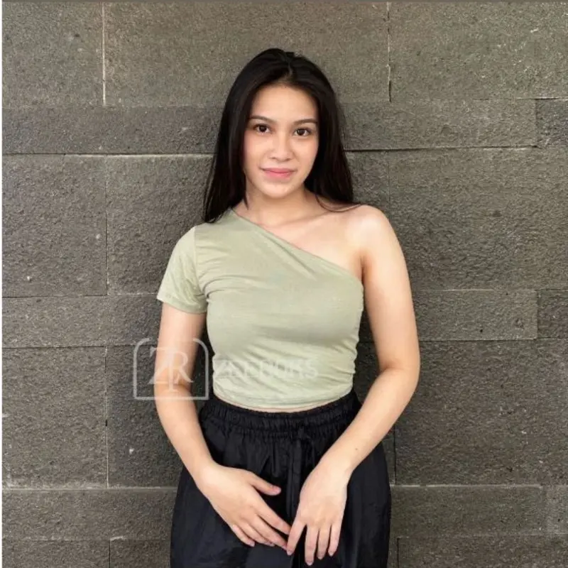 ￼Kaos wanita terbaru elegan baju Cewek Tanktop Spandek One shoulder Cantik Melar 5